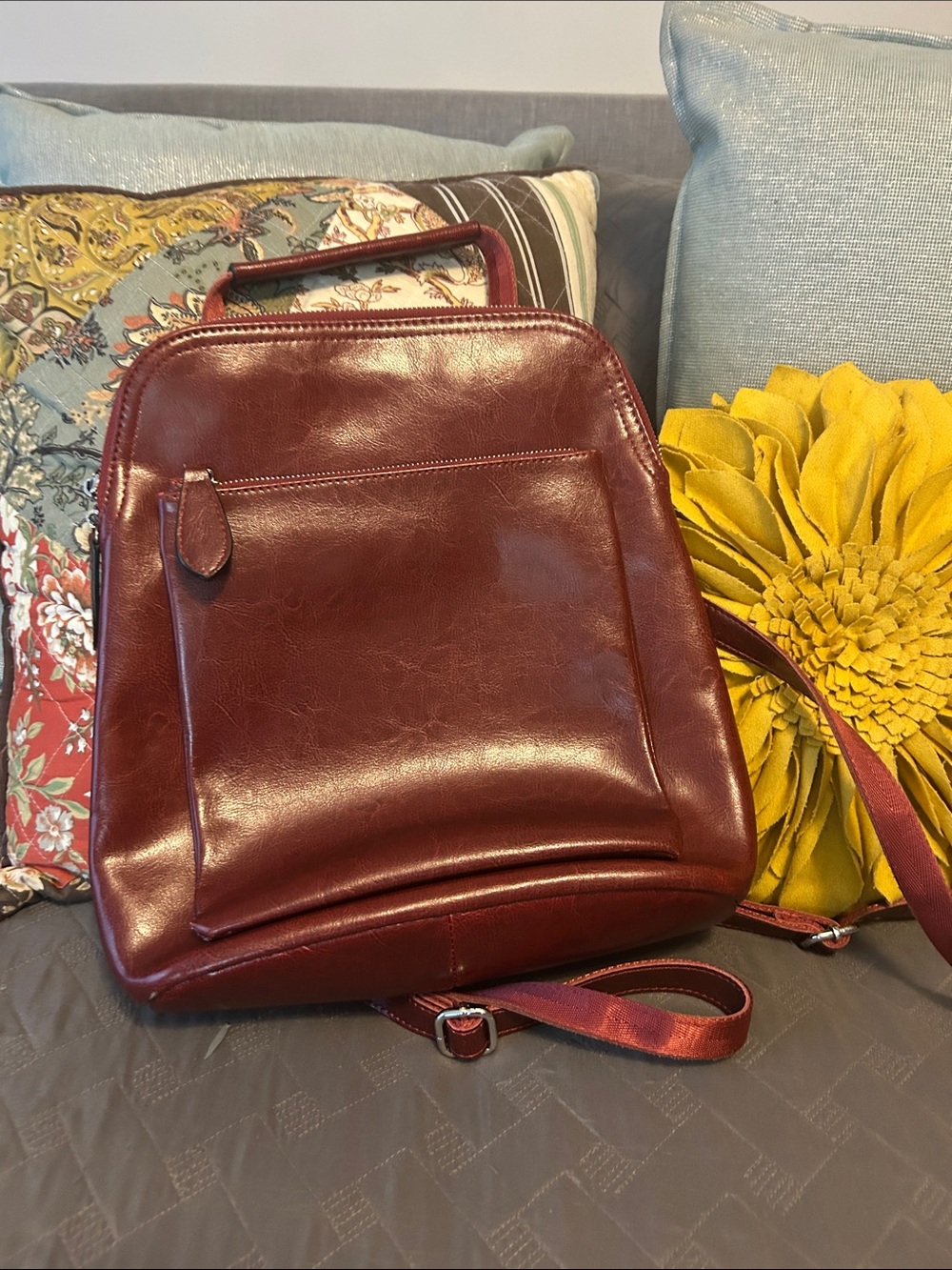Burgundy Leather Backpack Purse leather